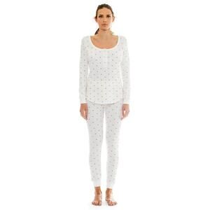 Plush Womens Thermal Heart Pajama + Scrunchie Set White/Red XS One Size